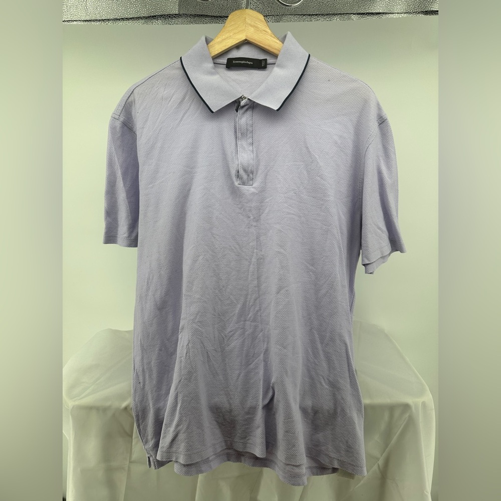 Zegna lilac purple cotton zip polo
